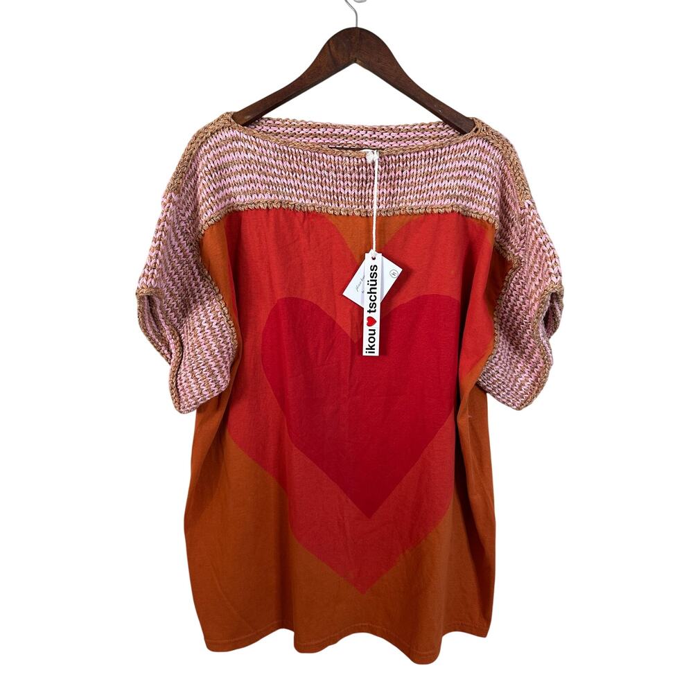 Ikou Tschuss Heart Intarsia Sweater Womans M NWT Oversized Pink Camel
